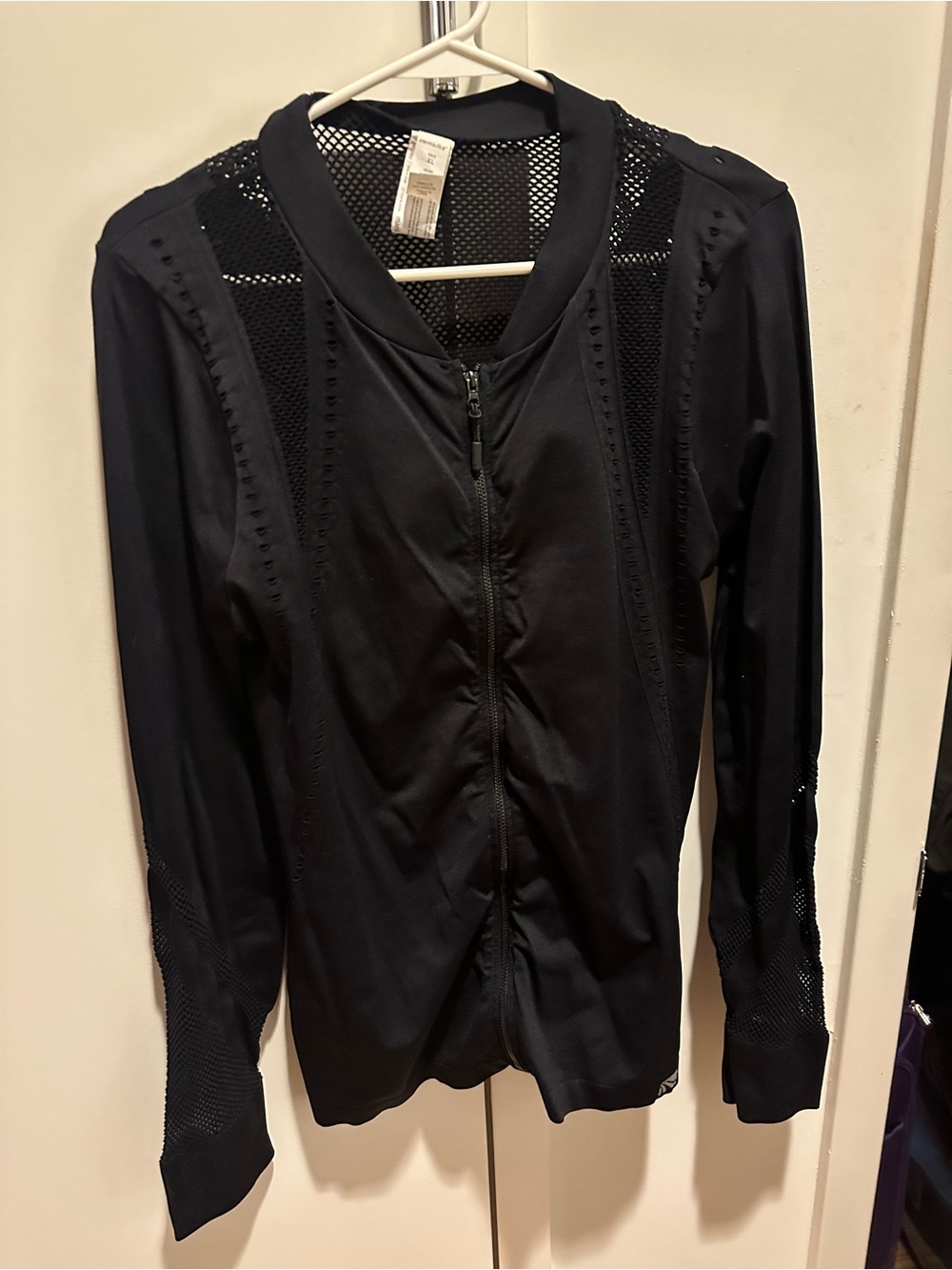 Marika Black Mesh-Panel Zip Front Jacket